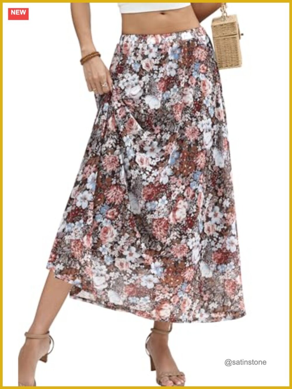 Boho Floral Mesh Maxi Skirt High Waisted Flowing